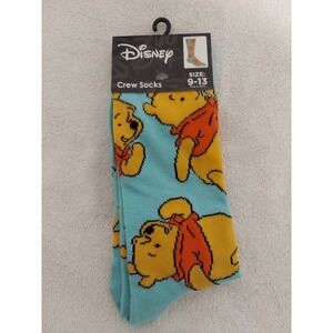 Disney Winnie the Pooh Crew Socks Size 9-13 Aqua Blue Novelty Socks‎